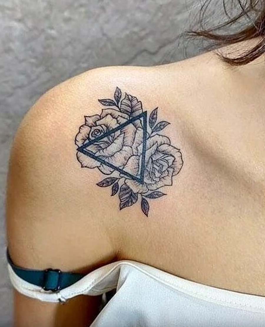 Floral Geometric Shoulder Tattoo