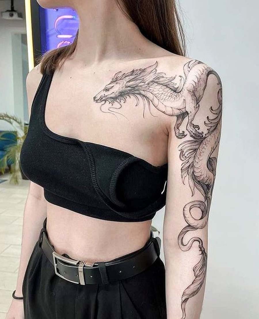 Over the Shoulder Dragon Tattoo