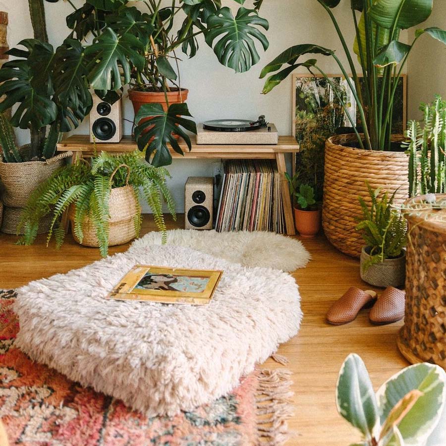 Vinyl Records and Floor Pillows